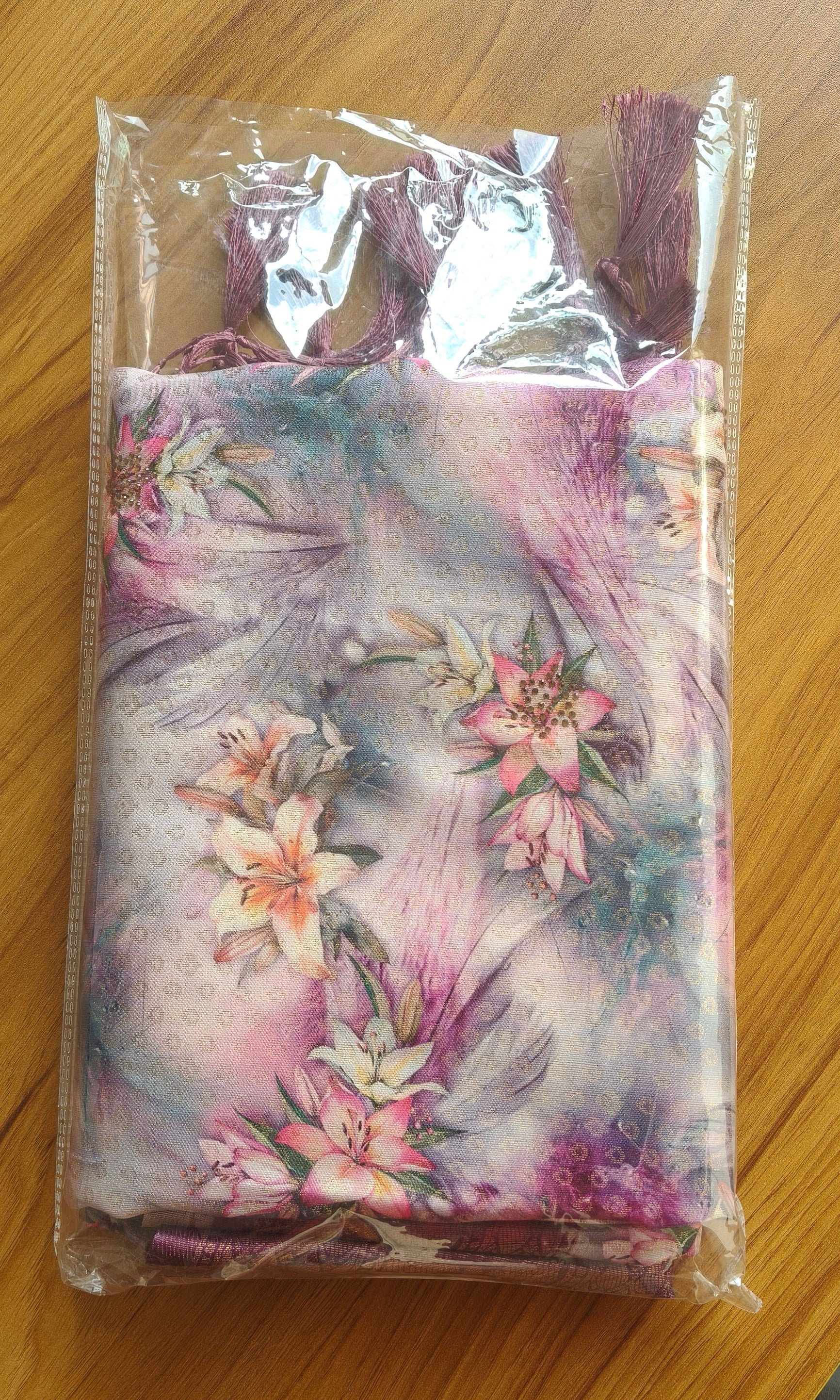 Premium Purple Saree with Floral Print & Zari Jacquard Weaving